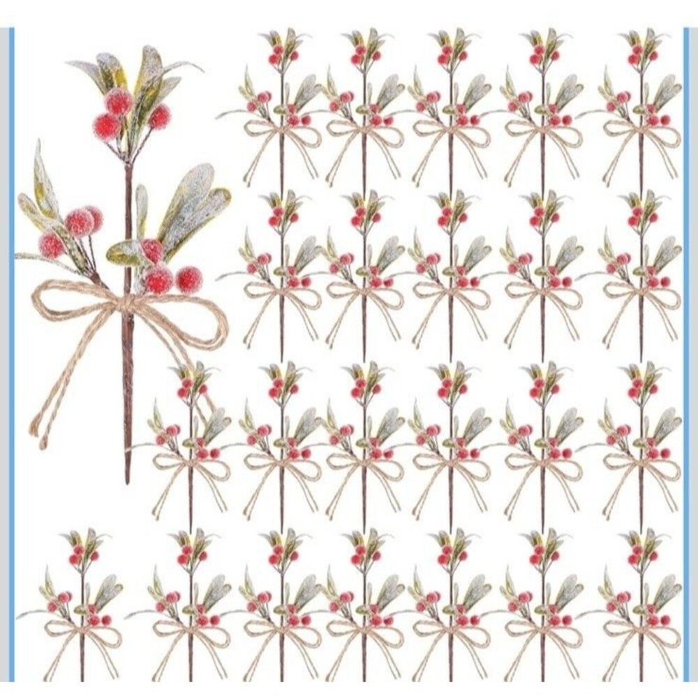 Artificial Berry & Greenery 24 pcs Christmas Berries Stems, Artificial  Picks
